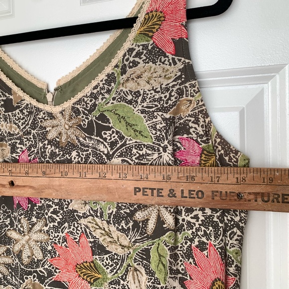SIGRID OLSEN Sport Sleeveless Dress Green Floral Sz 10 Long Lace Trim V Neck Vtg - Picture 11 of 13